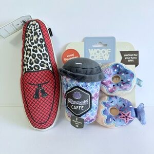 NWT Dog Toy Set: Harry Barker Loafer & Woof Crew Mermaid Caffe Plush Squeakers